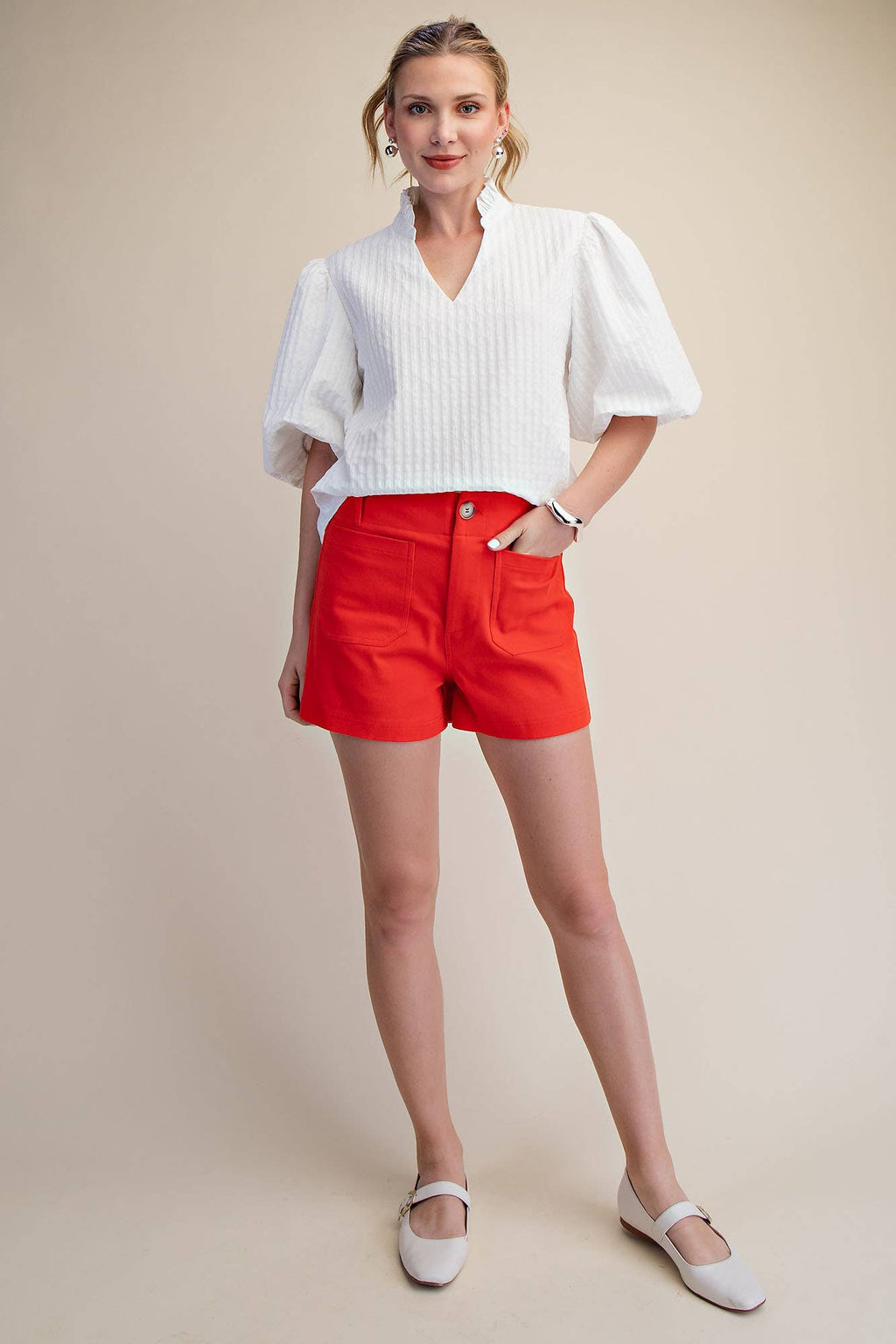 Stretch Shorts High Waist Front Pocket