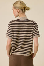 Striped Short Sleeve Knit Cardigan