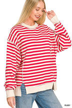 Premium Yarn Dyed Striped Fleece Exposed-seam Sweatshirts