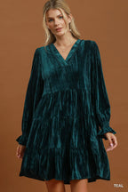 Velvet Tiered Long Sleeve Mini Dress