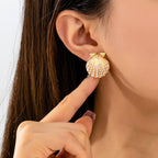 Scalloped Shell Pearl Stud Earrings | 80E62126