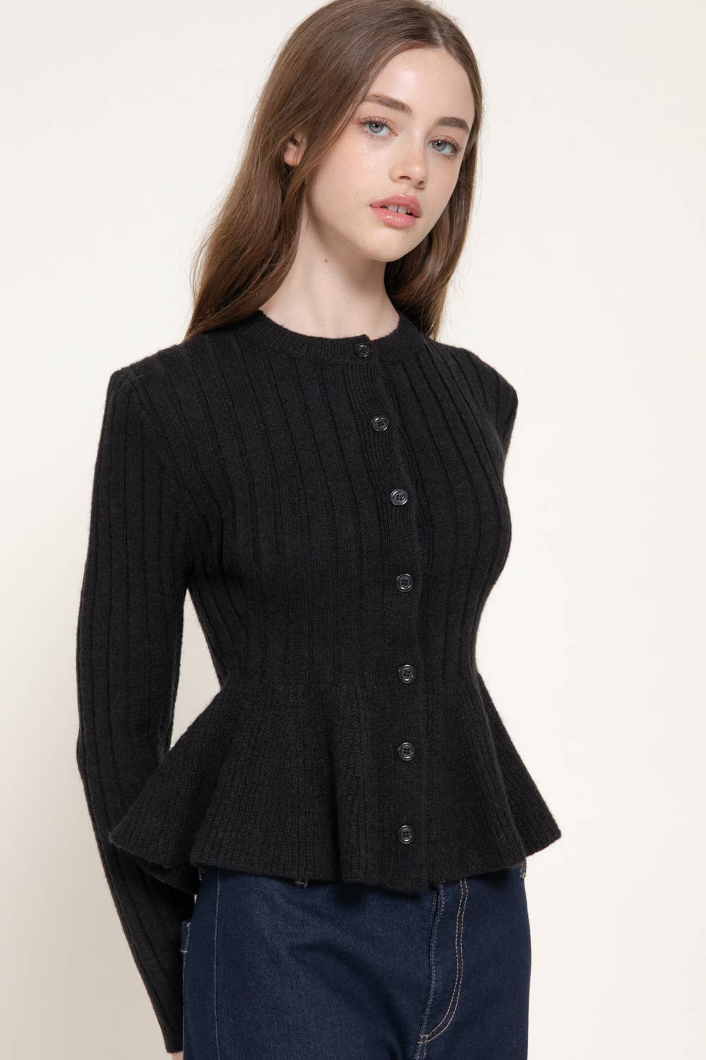 Long Sleeve Peplum Sweater Cardigan