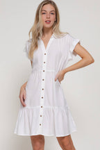 Dolman Sleeve Ruffled Tencel Mini Dress w/ Pockets