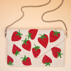 Handmade Seed Bead Strawberry Clutch with Detachable Chain