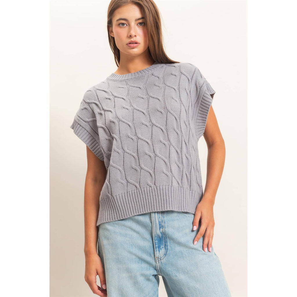 Cable Knit Cap Sleeve Sweater