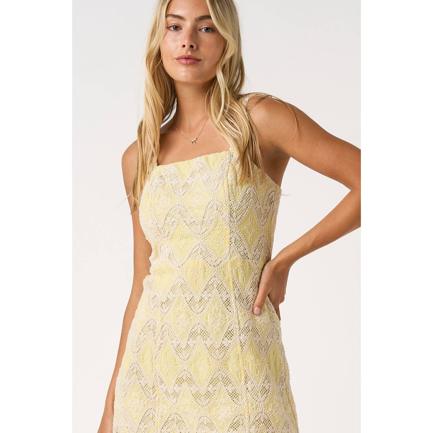 EMBROIDERED SCALLOP HEM SLEEVELESS MINI DRESS