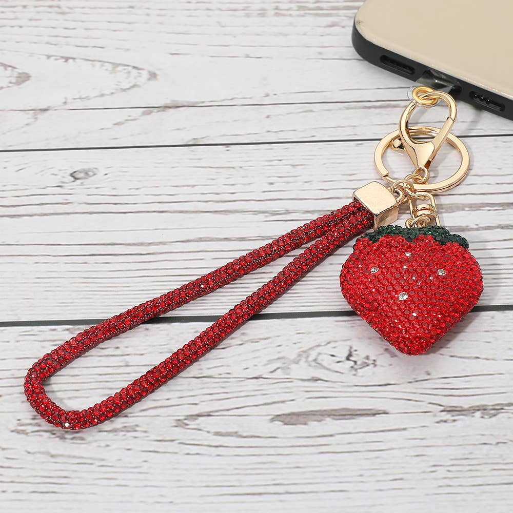 Fest Bling Studded Strawberry Strap Keychain / Bag Charm / Phone Charm