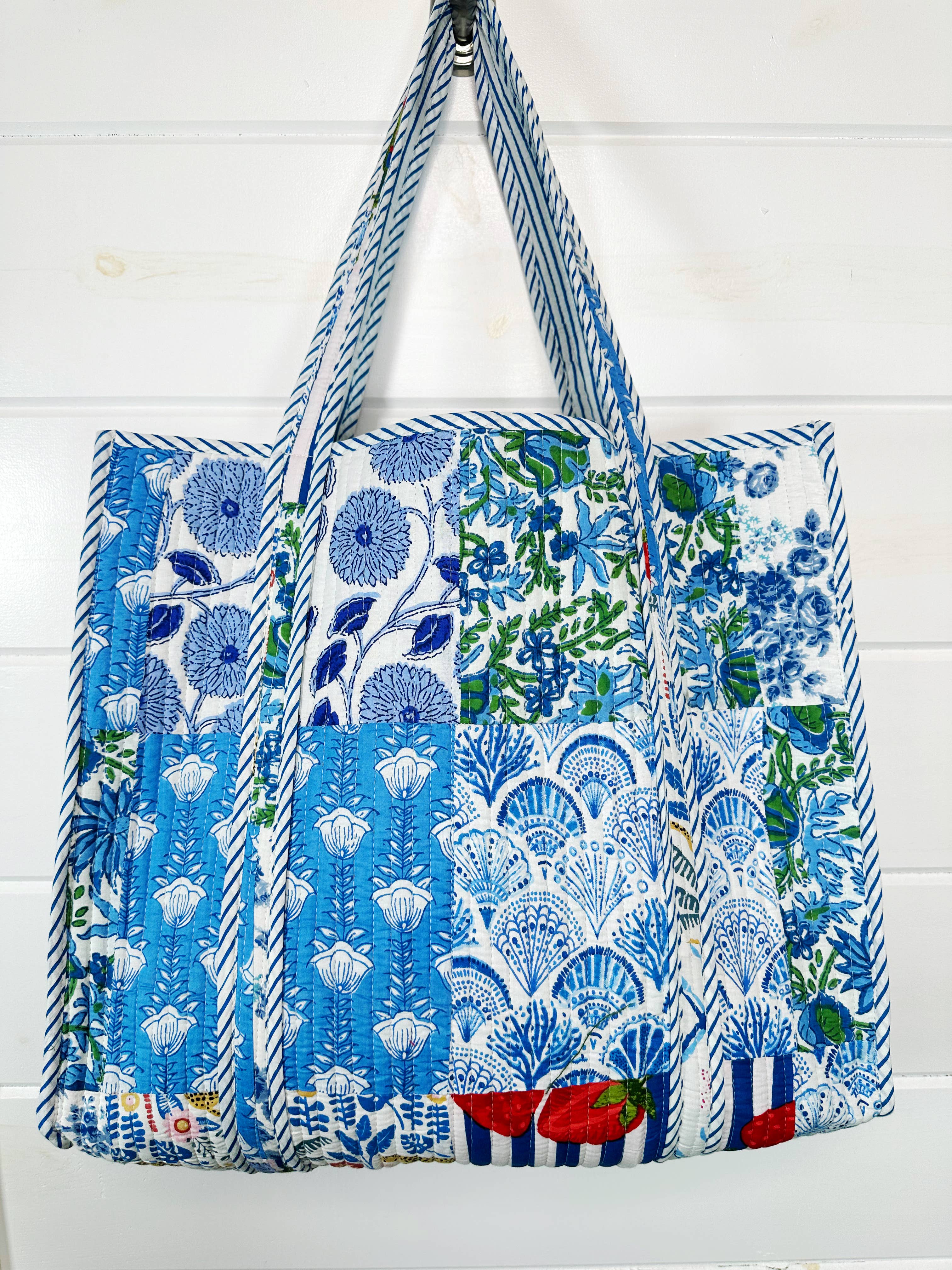 Blue Patchwork Large Quilted Tote