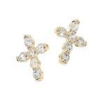 14K Gold Plated CZ Cross Stud Earrings