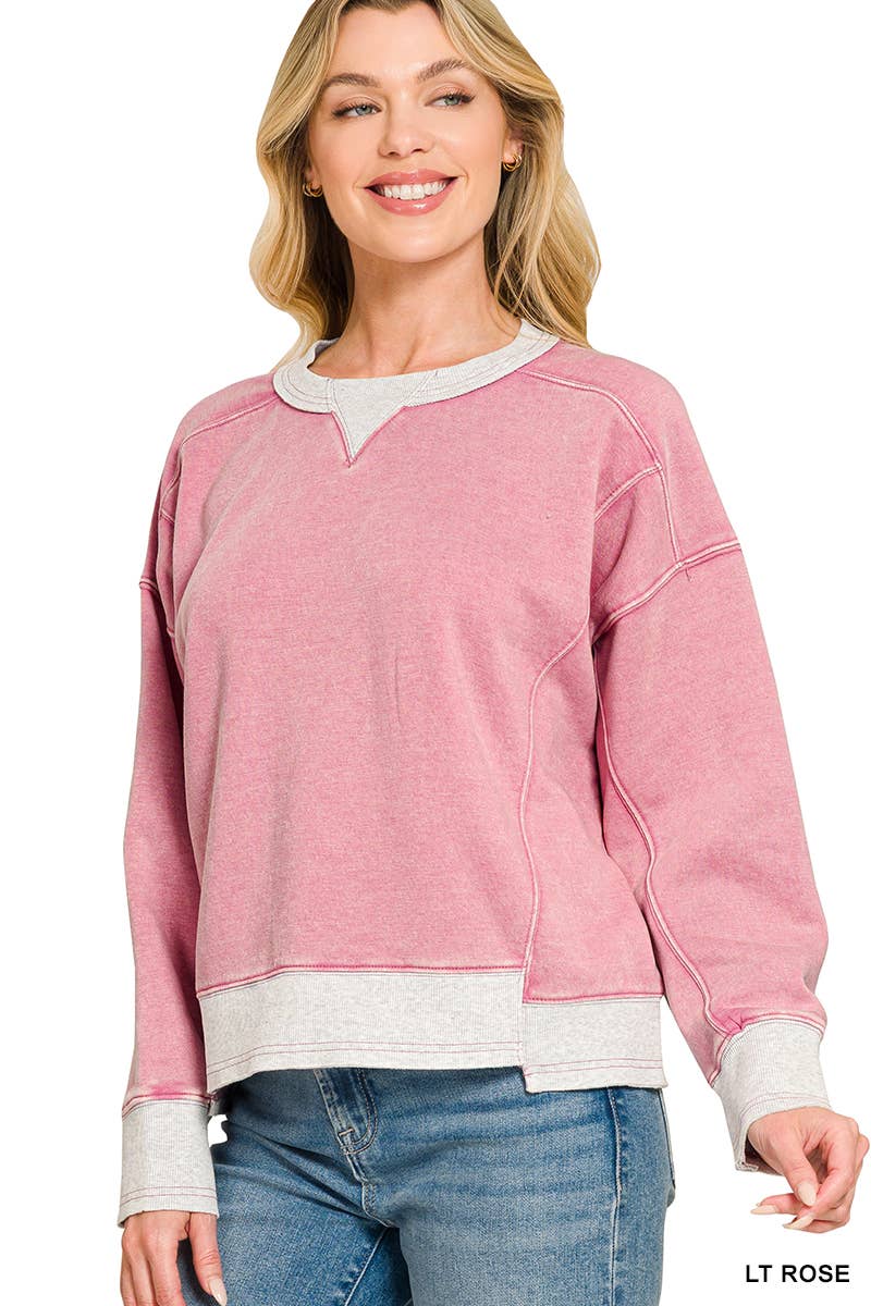 Acid Washed Fleece Contrast Trim Sweatshirts