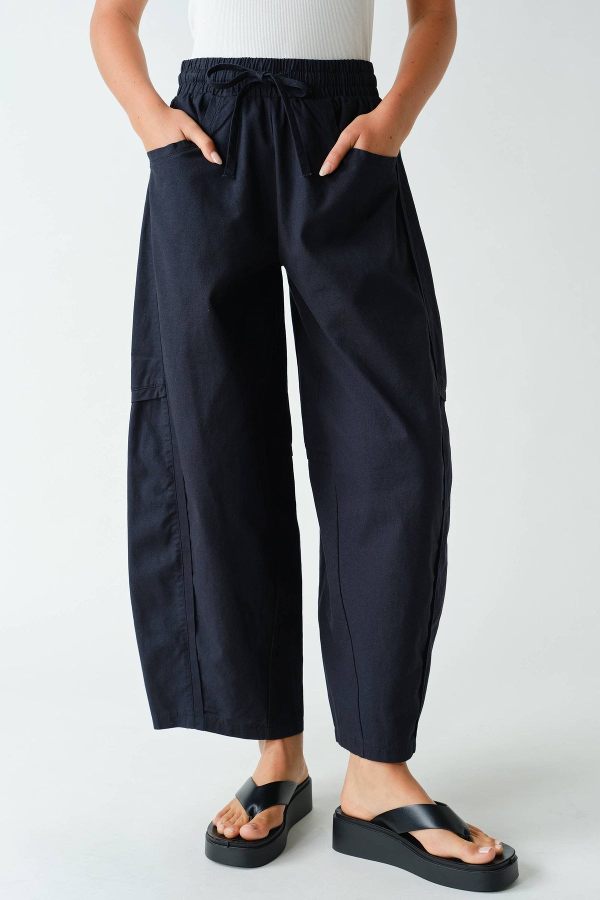 Ember Cotton Barrel-Leg Utility Pants