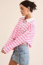 Striped Cropped Polo Shirt