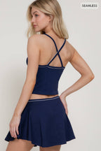 X-Back Cami Top & Flared Mini Skort Seamless Knit Set