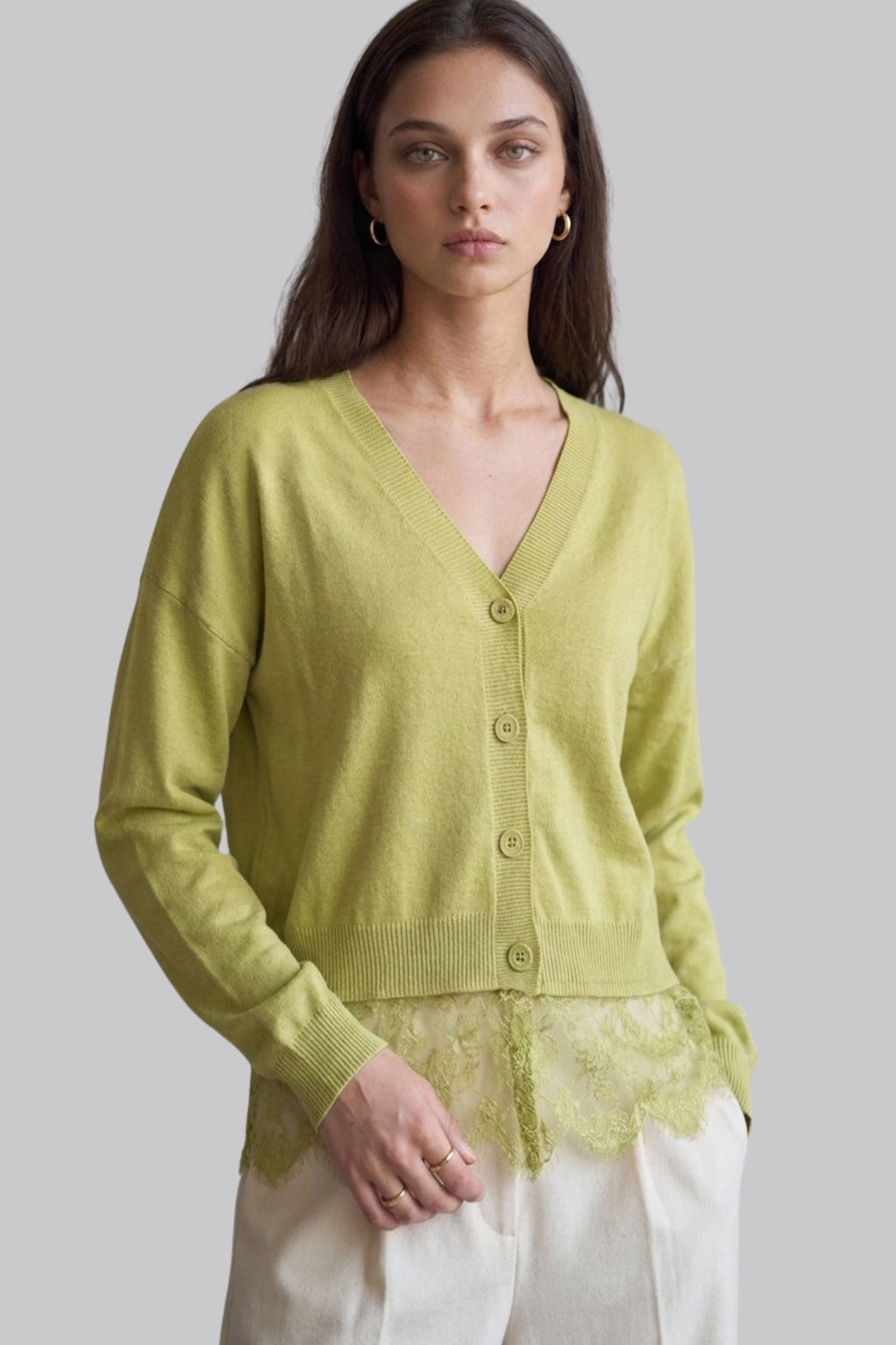 Lace-trimmed V-neck Cardigan