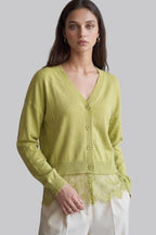 Lace-trimmed V-neck Cardigan