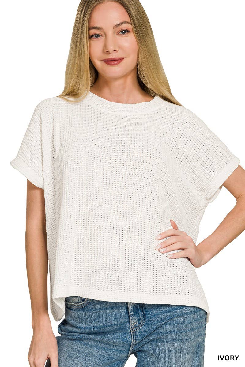 Chenille Waffle Cap Sleeve Sweater