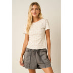 DITSY FLORAL PRINT LETTUCE EDGE SHORT SLEEVE TOP