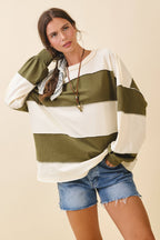 8551GN Contrast Panel Long Sleeve Slouchy Pullover 1