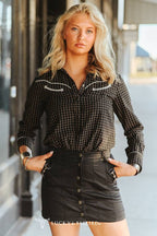 Black Pleated Concho Button Down Snaffle Bit Pocket Skirt