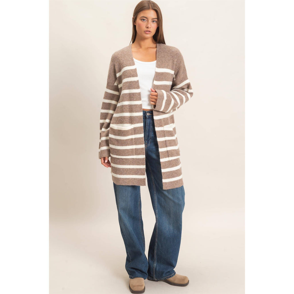Open Front Stripe Cardigan