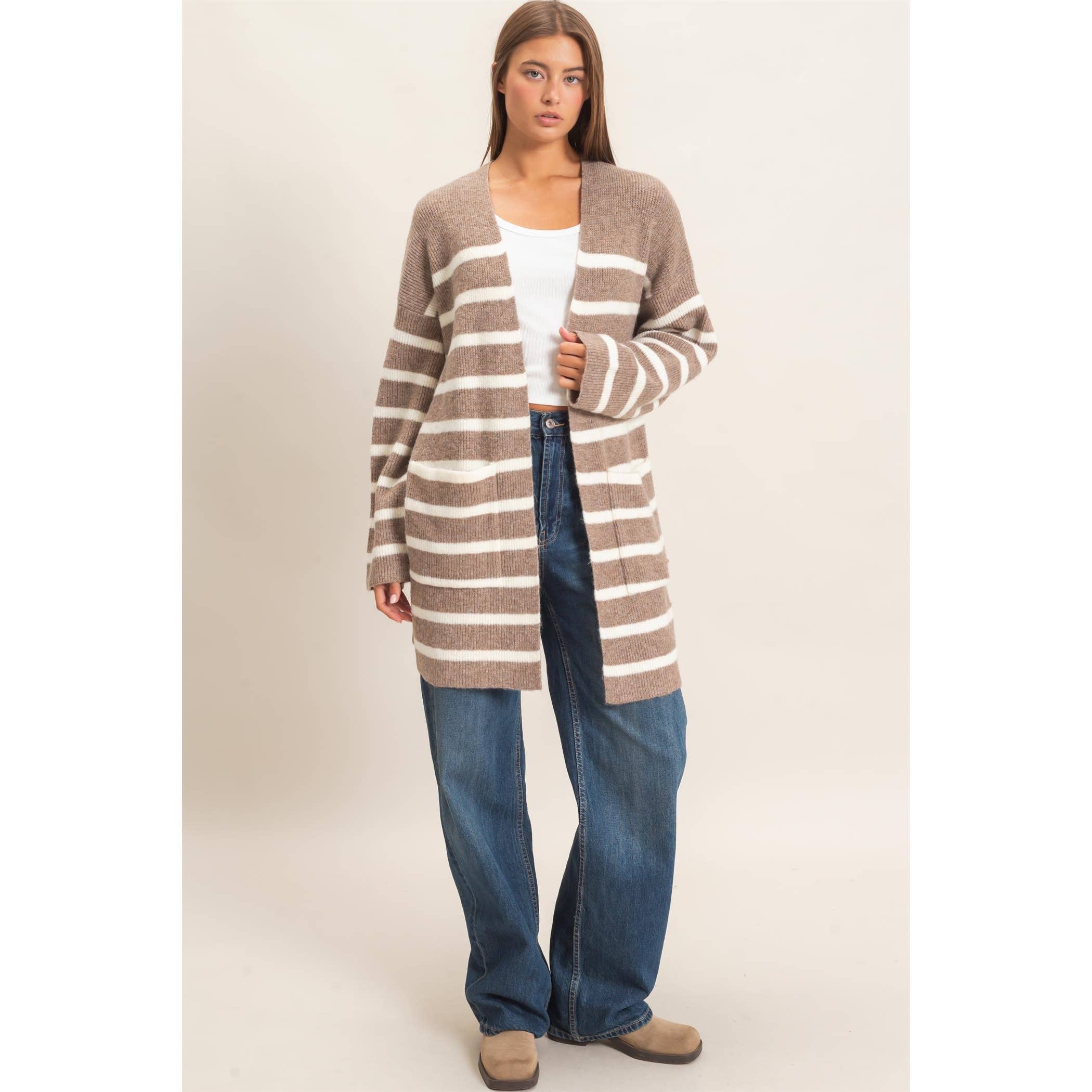 Open Front Stripe Cardigan