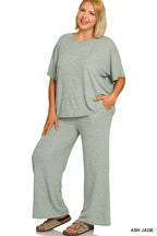 Plus Soft Melange Short Sleeve Tee & Long Pants Set - Zenana