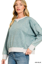 Acid Washed Fleece Contrast Trim Sweatshirts