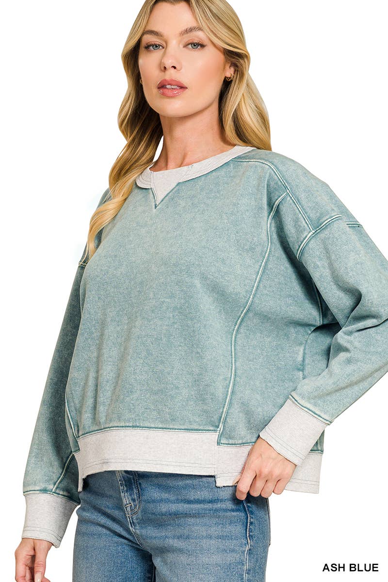 Acid Washed Fleece Contrast Trim Sweatshirts