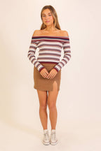 Striped Foldover Off-Shoulder Sweater Top