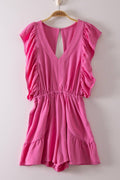 NP71067-Back Cutout Detail Ruffled Sleeve Romper