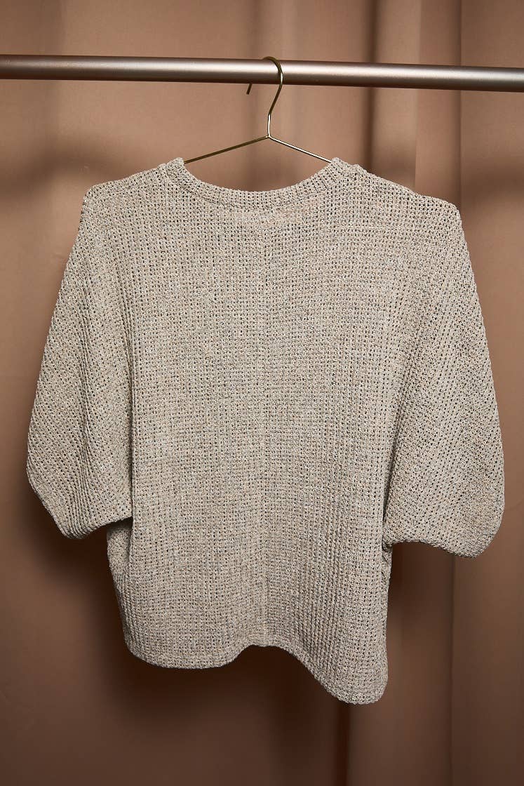 Oatmeal Boucle Crew Neck Kimono Sleeve Top