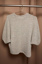 Oatmeal Boucle Crew Neck Kimono Sleeve Top