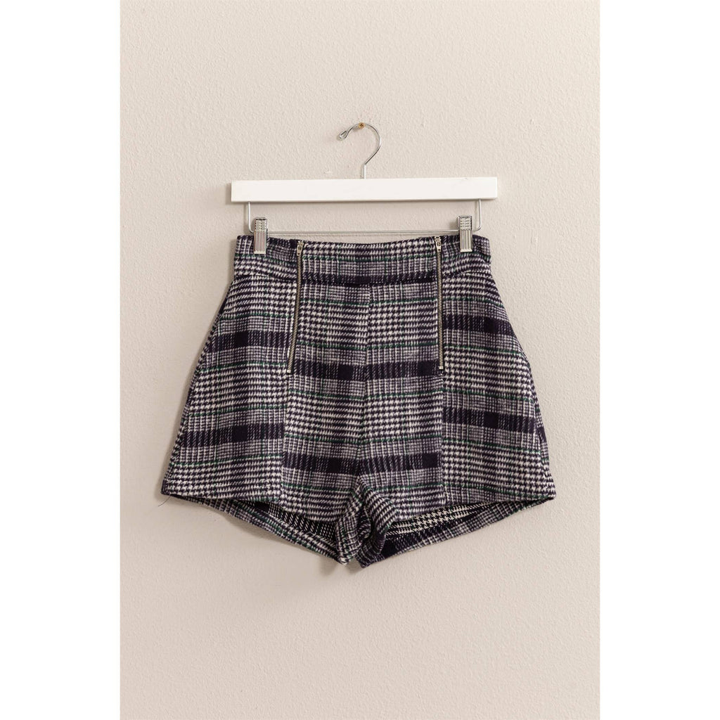 Plaid Twin Zipper-Detail Shorts