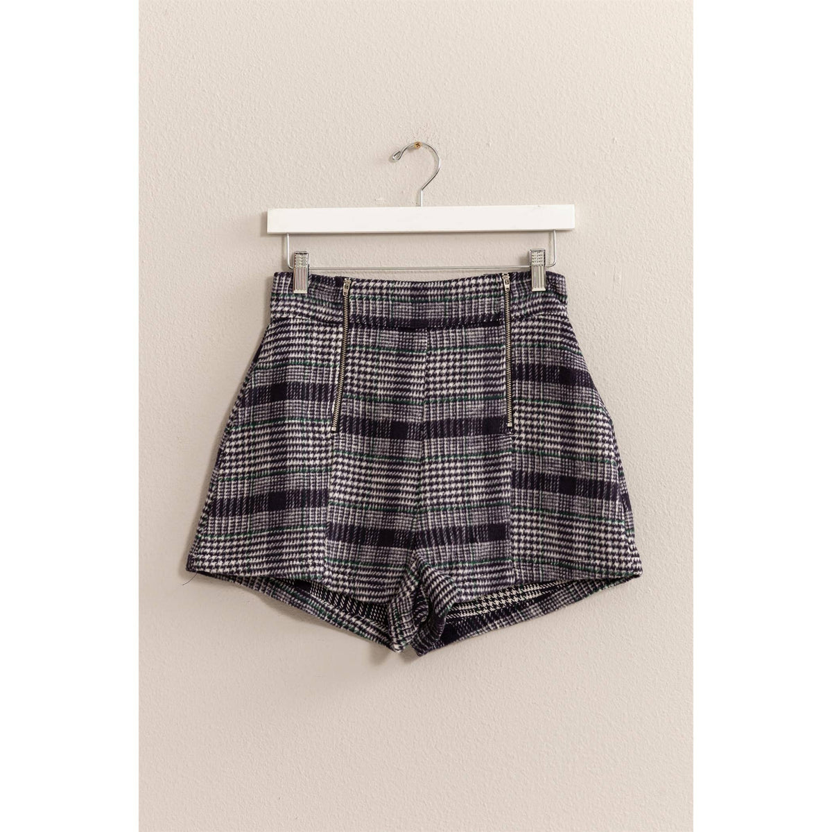 Plaid Twin Zipper-Detail Shorts