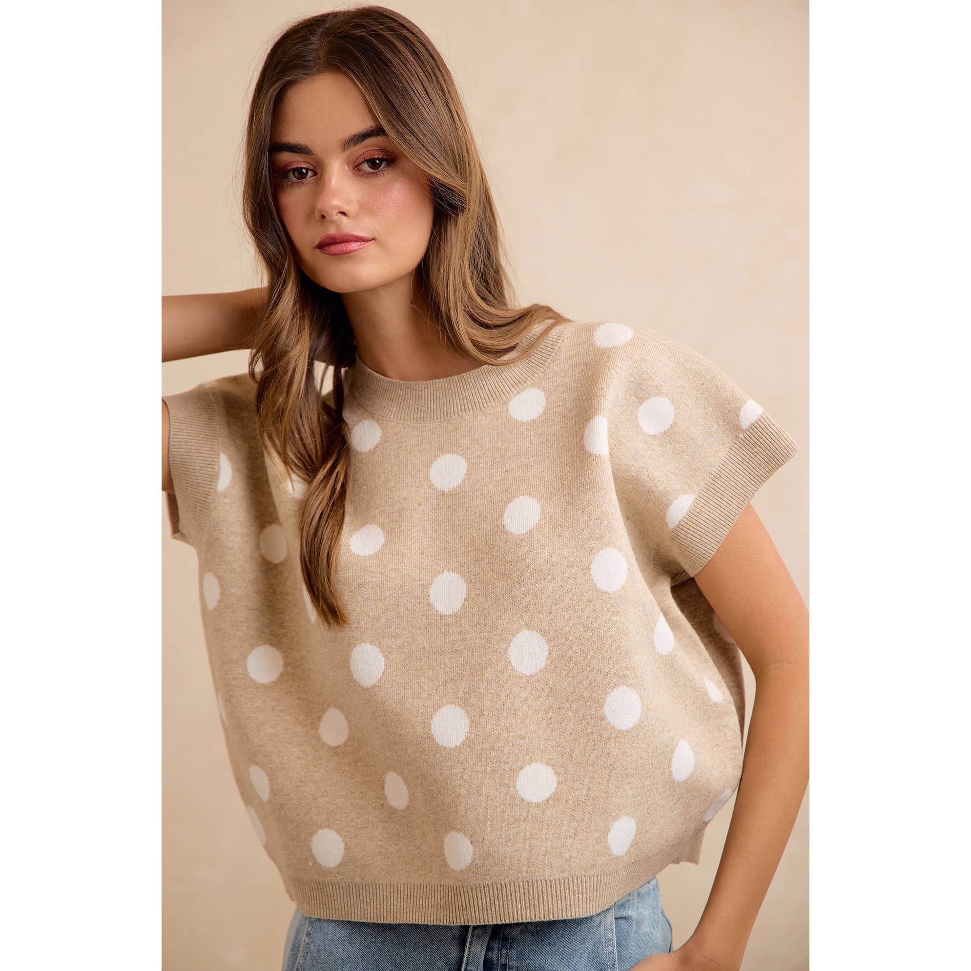POLKA DOT KNIT SLEEVELESS TOP