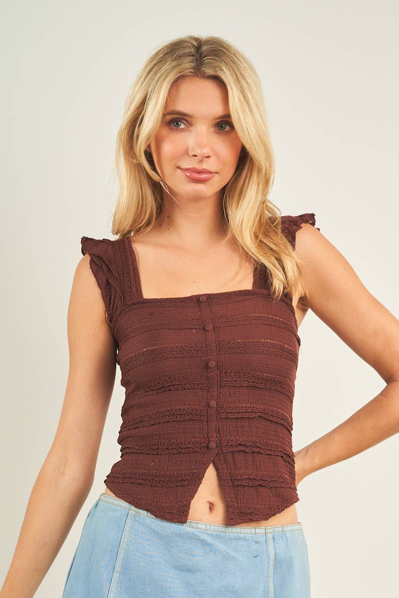 11054-RUFFLE BUTTON  DOWN TANK TOP