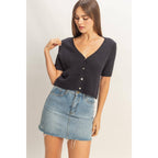 V-Neck Cropped Button Cardigan