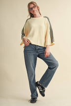 STRIPED 3/4 SLEEVE SWEATER MSW11585