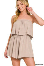 Woven Crinkle Strapless Rompers