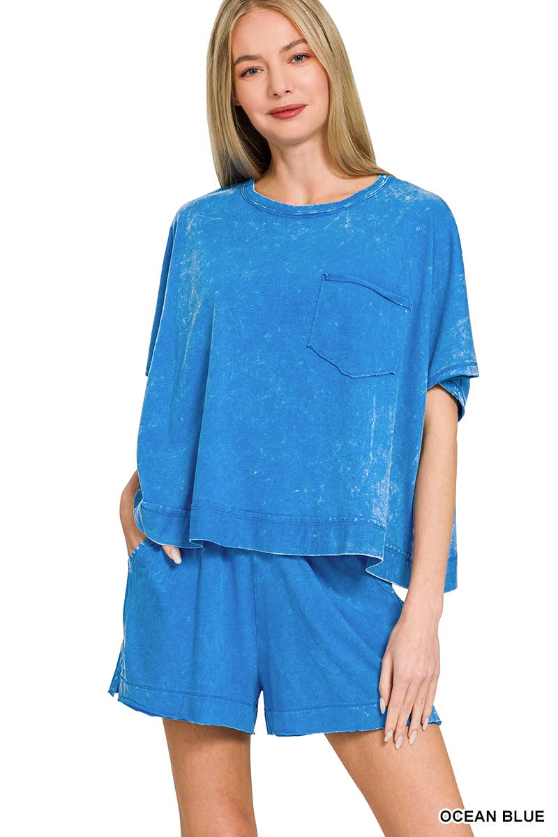Acid Washed Oversized Top & Shorts Set