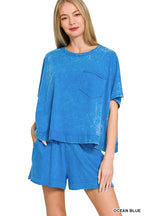 Acid Washed Oversized Top & Shorts Set