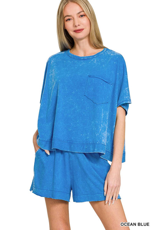 Acid Washed Oversized Top & Shorts Set