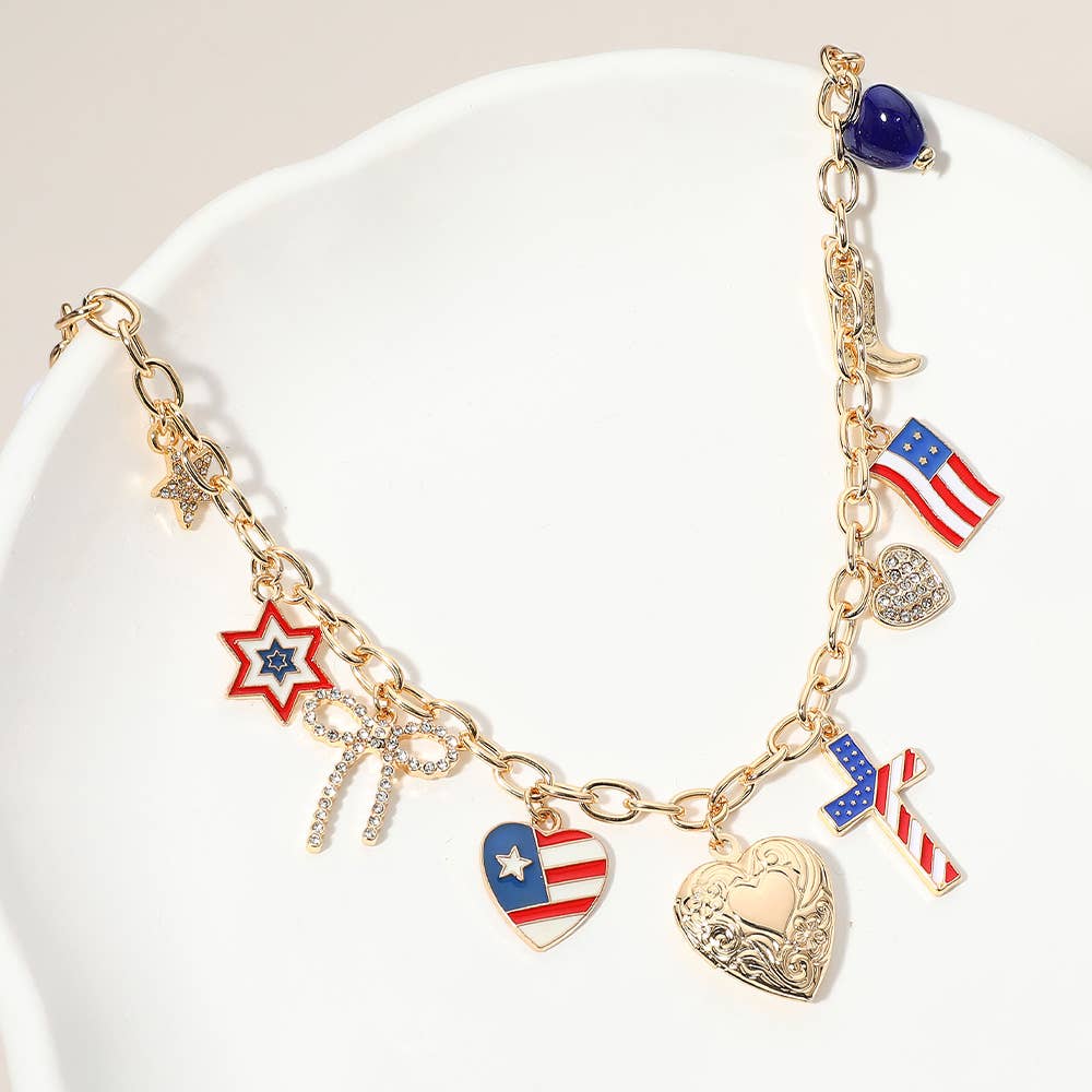 American USA Flag Charm Necklace