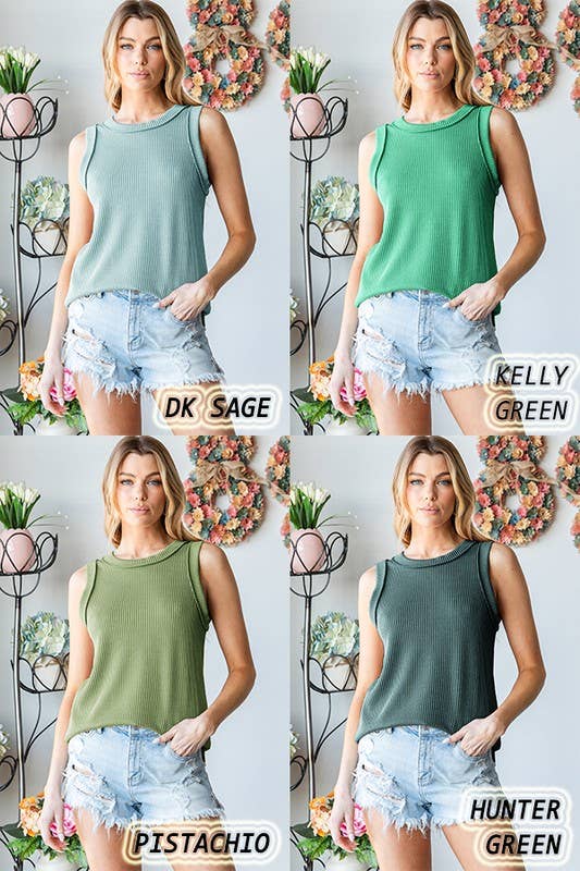 ET7276-11 SLEEVELESS SOLID URBAN RIBBED TOP