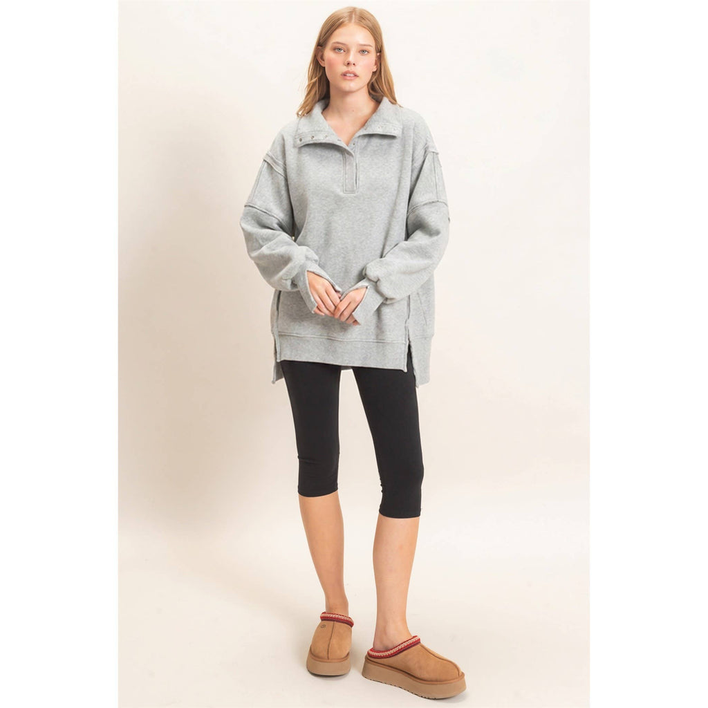 Mineral Wash Snap Collar Pullover