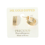 14K Gold Dipped Hypoallergenic Ribbed Mini Hoop Earrings