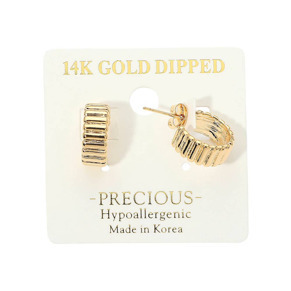 14K Gold Dipped Hypoallergenic Ribbed Mini Hoop Earrings