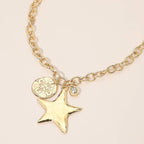 Hammered Metal Star Clover Coin Teardrop Stone Charm Pendant Necklace