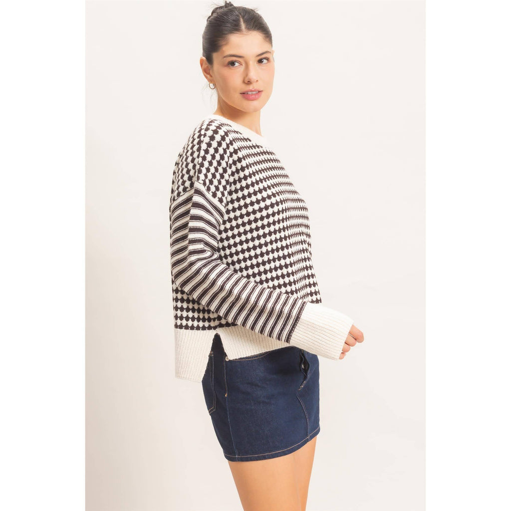 Mixed Pattern Long Sleeve Sweater