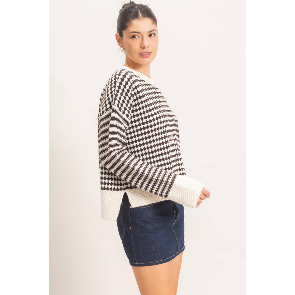 Mixed Pattern Long Sleeve Sweater